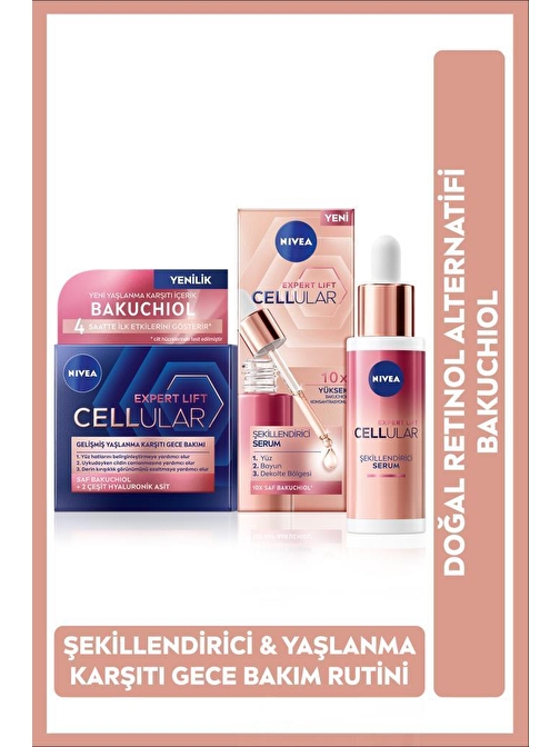 Cellular Doğal Retinol Alternatifi Bakuchiol Cilt Serumu 30ml ve Nemlendirici Gece Bakım Kremi 50ml