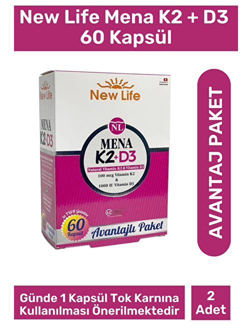 New Life Mena K2 + D3 60 Kapsül - 2 Adet