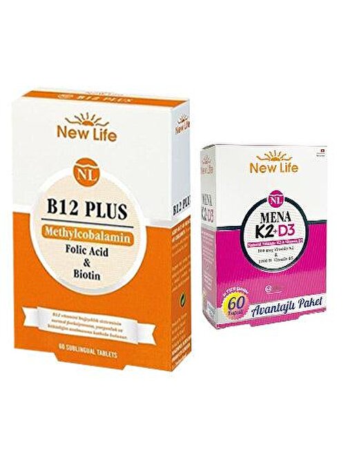 New Life B12 Plus 60 Tablet & Mena K2 + D3 60 Kapsül