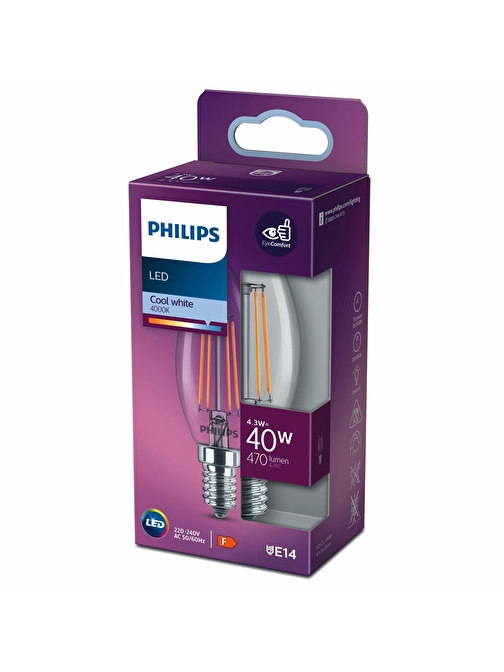 PHILIPS FILAMENT 40W E14 İNCE DUYLU MUM AMPUL GÜN IŞIĞI