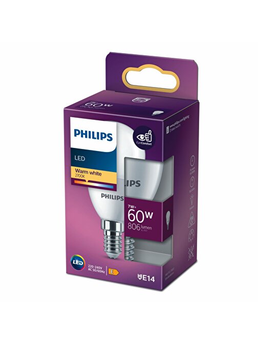 PHILIPS LED AMPUL 60W E14 İNCE DUYLU SARI IŞIK