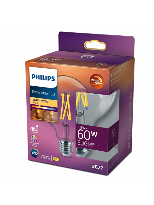 PHILIPS FILAMENT 60W DİMLENEBİLİR GLOBE AMPUL G93 SARI IŞIK 2700K