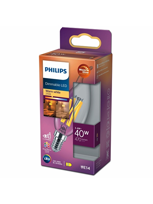 PHILIPS FILAMENT 40W E14 İNCE DUYLU DİMLENEBİLİR MUM AMPUL SARI IŞIK