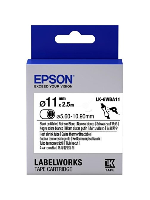 Epson LK-4WBA5 Isıyla Daralan Siyah Üzeri Beyaz 5MM 2,5Metre Etiket