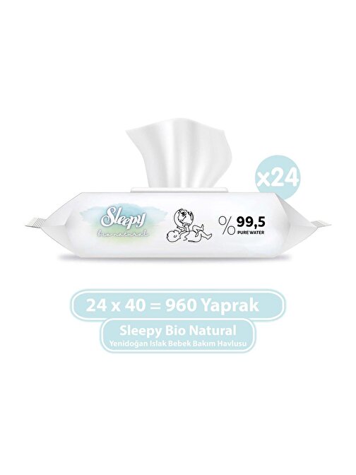 Sleepy Bio Natural Yenidoğan Islak Bebek Bakım Havlusu 24 x 40'Lı