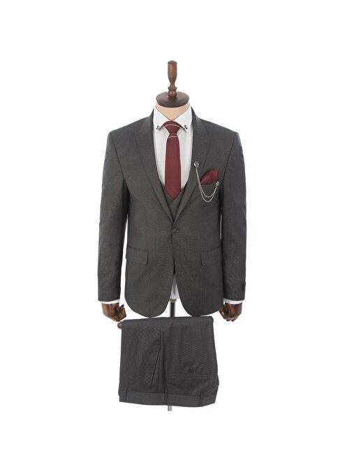 DeepSEA Erkek Antracite Tek Düğme Çift Yırtmaç Slim Fit 3lü Takım Elbise 2300530