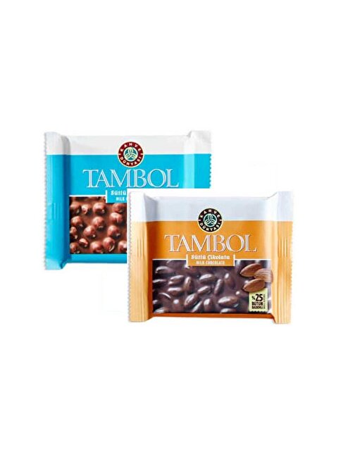 Kahve Dünyası Tambol Fındıklı Sütlü Çikolata ve Tambol  Bademli Sütlü Tablet Çikolata 77 gr
