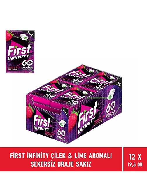 First Infinity 60 Dakika Çilek & Lime Aromalı Şekersiz Draje Sakız - 12 Adet
