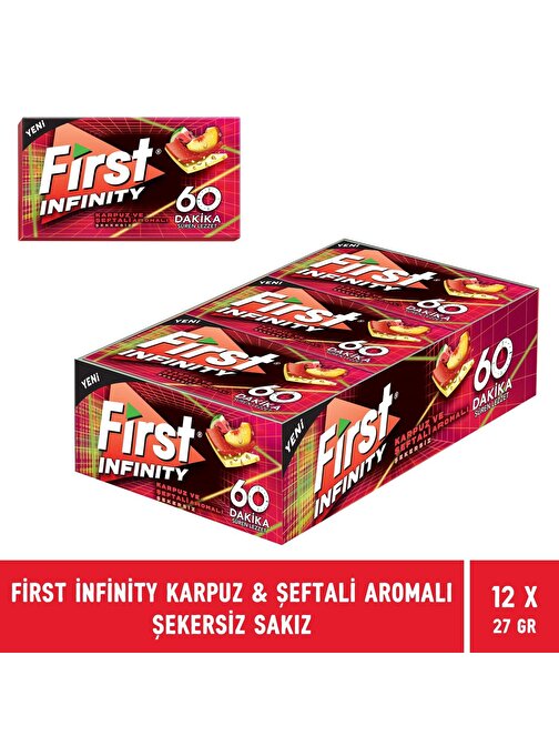 First Infinity 60 Dakika Karpuz & Şeftali Aromalı Şekersiz Sakız - 12 Adet