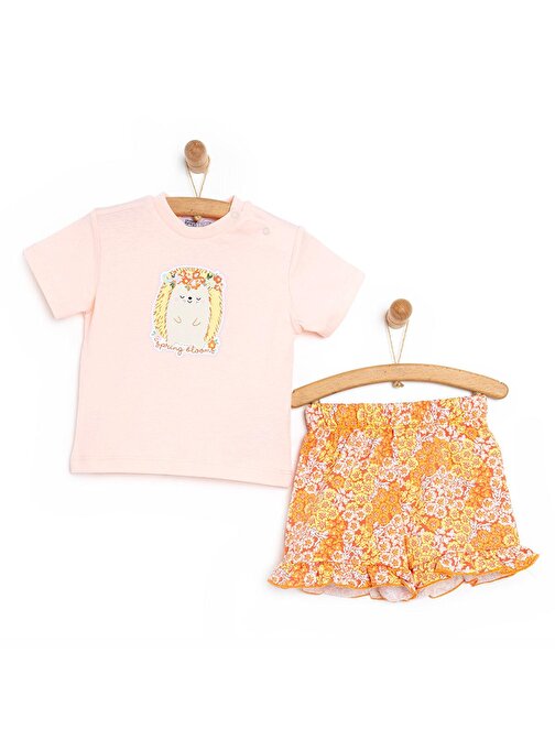 HelloBaby Basic Çiçekli Kirpi Desenli Tshirt-Şort Kız Bebek
