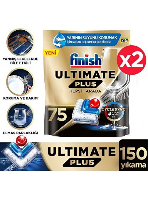 Finish Ultimate Plus Bulaşık Deterjanı Tableti 75 Adet x 2 Adet