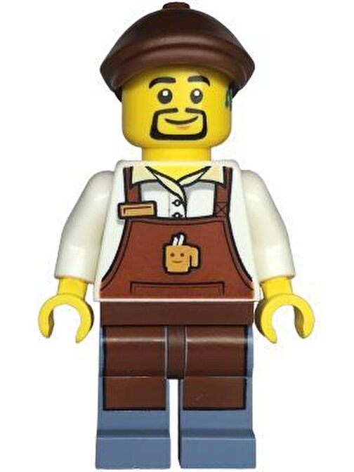 Lego Minifigür Creator Barista - Male, Reddish Brown Apron with Cup and Name Tag twn473