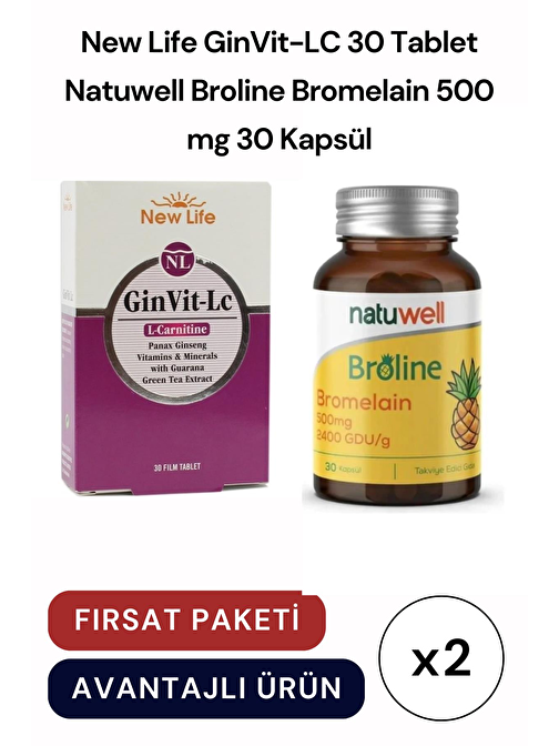 New Life GinVit-LC 30 Tablet - Natuwell Broline Bromelain 500 mg 30 Kapsül