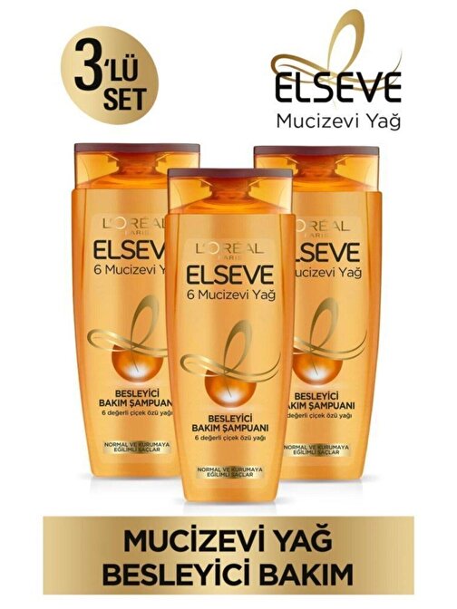 L'Oréal Paris Elseve Mucizevi Yağ Besleyici Bakım Şampuanı 3 x 450 ML