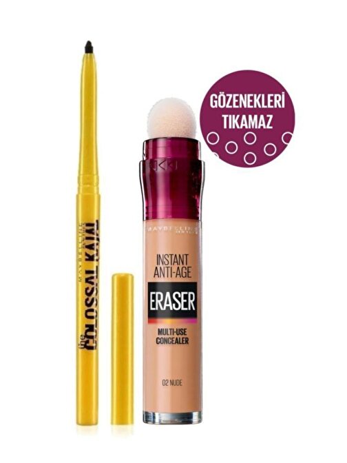 Maybelline New York Instant Anti Age Eraser Kapatıcı-02 Nude+kajal Kalem Set