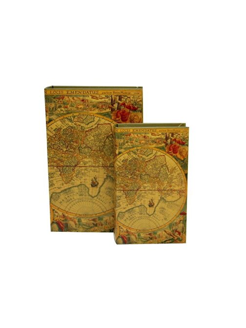 Kutu Kitap Harita 2'li Set Dekoratif Hediyelik