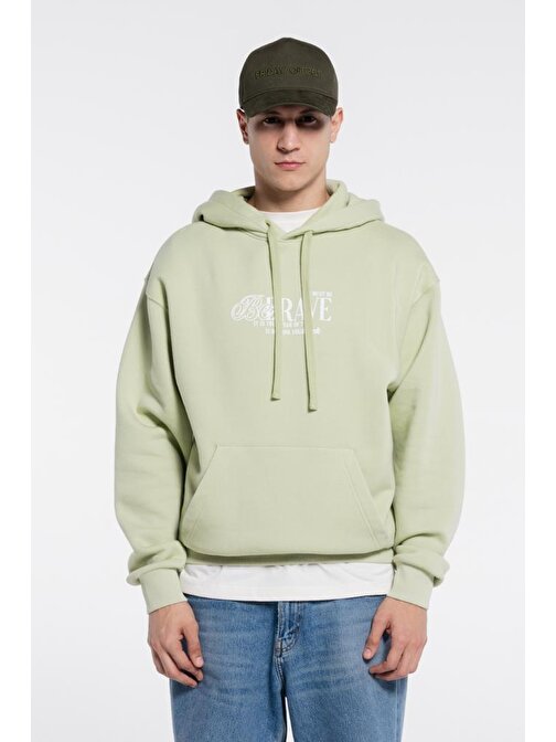 Candela Erkek Açık Yeşil Kanguru Cepli Kapüşonlu Ekstra Oversize Sweatshirt Hoodie Şardonlu | L