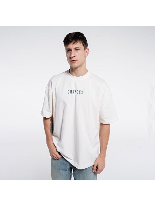 Ness Erkek Kırık Beyaz %100 Cotton Bisiklet Yaka Oversize Tshirt  | XL