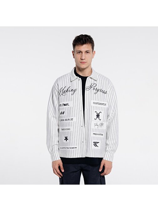 Noa Erkek Kırık Beyaz Ekstra Oversize Gömlek Ceket | XL