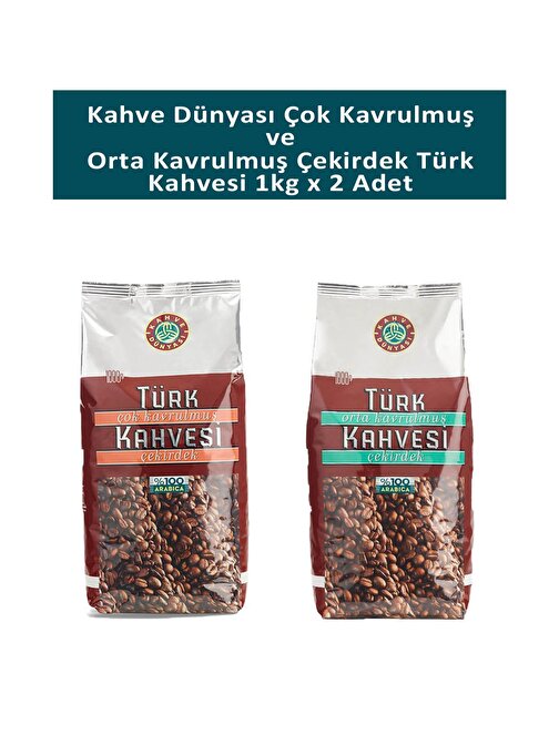 Kahve Dünyası Çok Kavrulmuş ve Orta Kavrulmuş Türk Kahvesi 1 kg x 2 Adet