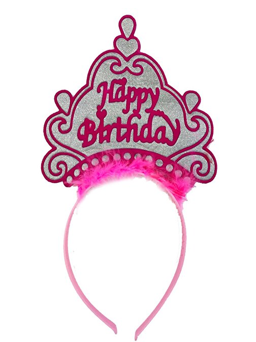 Parti Happy Birthday Neon Pembe Renk Doğum Günü Tacı 24x15 cm