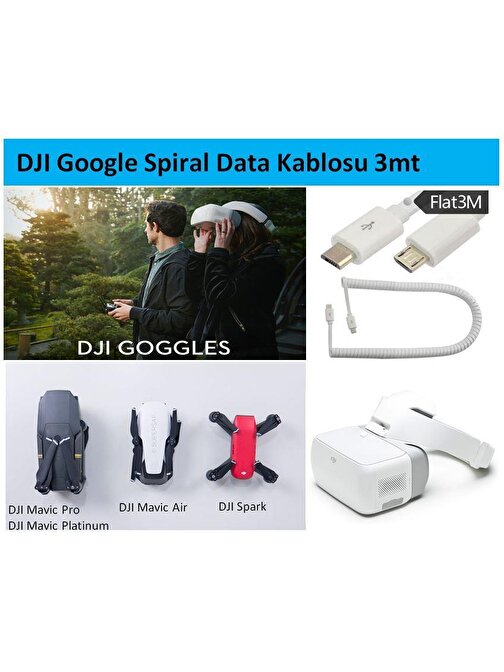 DJI Google Veri ve Şarj Kablosu 3mt USB 2.0 Spiral Coiled Kablosu Mikro 5pin