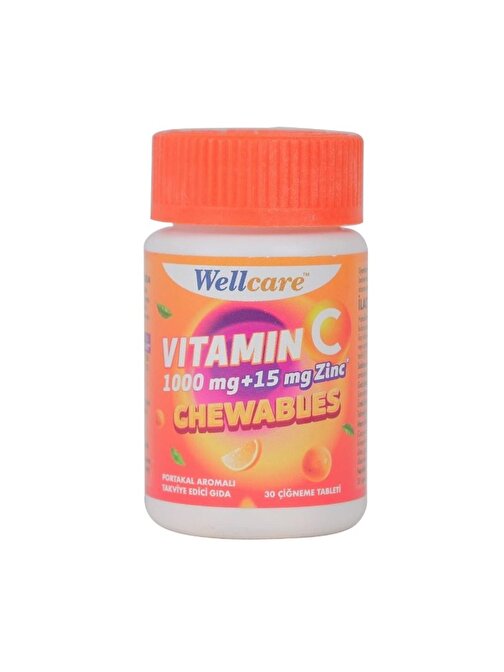 WELLCARE VİTAMİN C 1000MG + ÇİNKO 15 MG 30 ÇİĞNEME TABLETİ