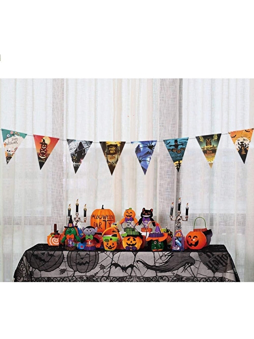 Parti Cadılar Bayramı Halloween Bayrak Banner Süs 8 li 3 Metre