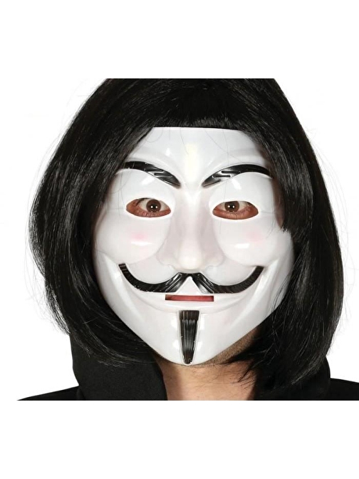 Siyah Renk Takma Kısa Saç V For Vendetta Maskesi Anonymous Maskesi