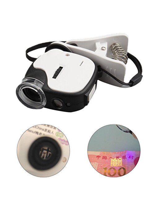 55X Büyüteç Telefon Klipsli Optik Makro Lens Büyüteç 2 LED 1 UV LED ORCA