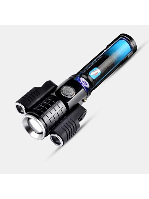 Üç-Kafa USB Şarj CREE LED El Feneri Alüminyum Taktik W8 E38