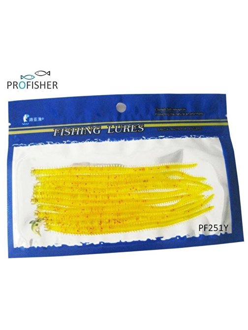 PROFISHER 10 Adet Set 13,5cm Simli Sarı Silikon Solucan Sahte Yem