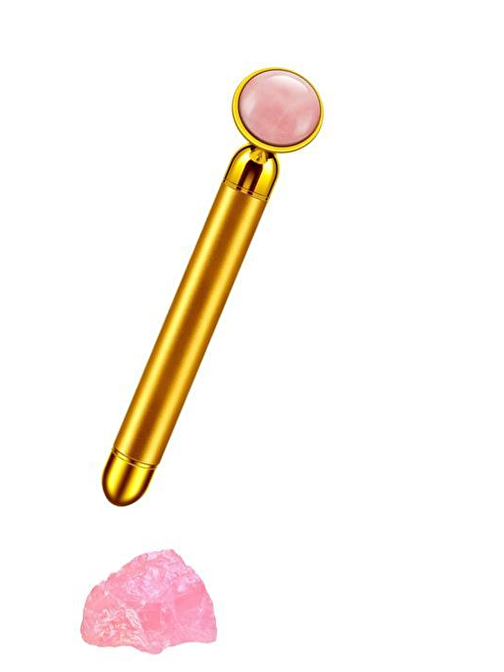 Titreşimli Güzellik Masaj Kalemi Doğal Pink Jade (Yeşim) Taş, Gold Çubuk