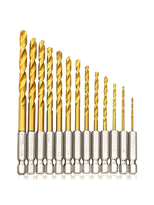 HSS Tungsten Karbür Matkap Uç 13 lü Set 1/4 Hex Shank 1.5-6.5mm