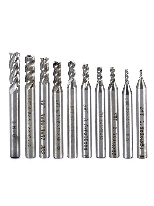 HSS Düz Shank 4 Flüt End Mill Kesici CNC Uç 8li Set 2mm-12mm