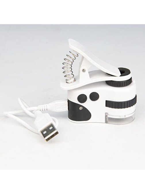 Mikroskop Büyüteç 50X Cam Lens Telefon Klipsli USB Şarjlı Led/UV