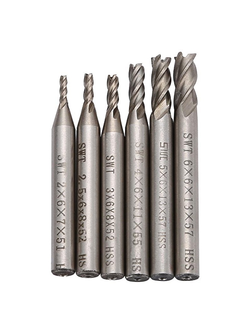 CNC Karbür End Mill HSS Karbür 2mm-6mm Çap Freze Kesici 6 Adet