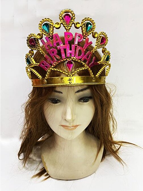 Parti Aksesuar Altın Renk Happy Birthday Yazılı Doğum Günü Tacı 60 cm