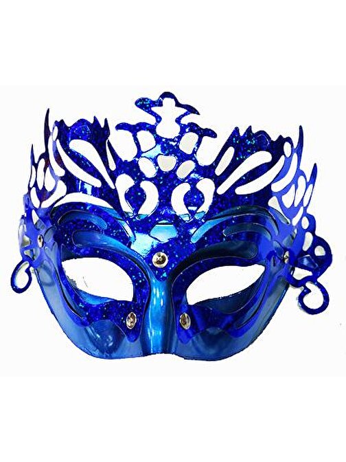 Parti Aksesuar Metalize Ekstra Parlak Hologramlı Parti Maskesi Mavi Renk 23x14 cm
