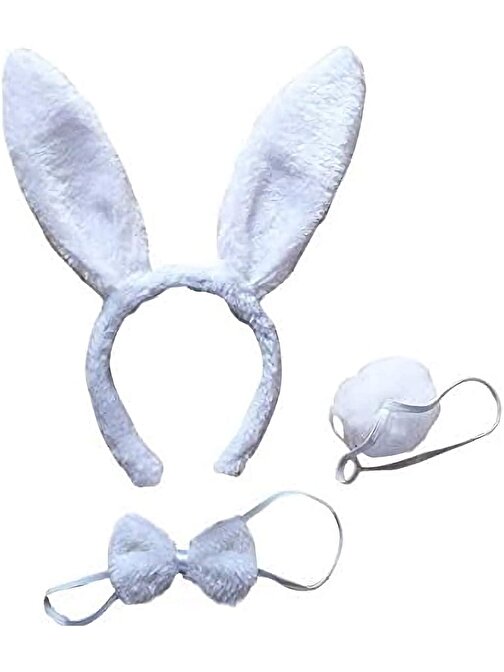 Tavşan Kostüm Seti Taç Papyon Kuyruk Beyaz Renk