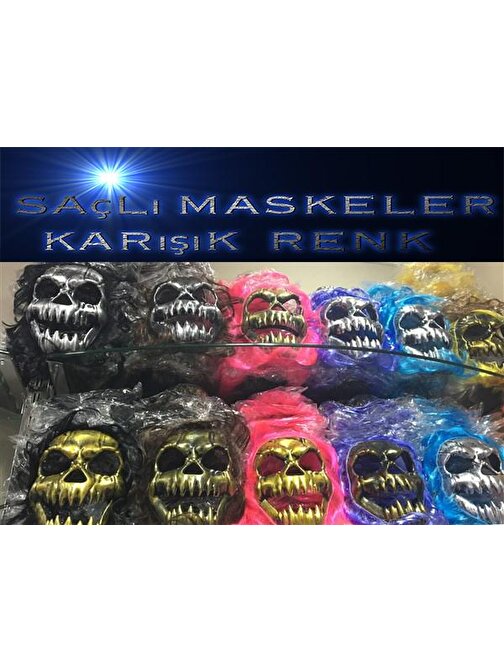 Saçlı Kuru Kafa İskelet Maske 1 Adet