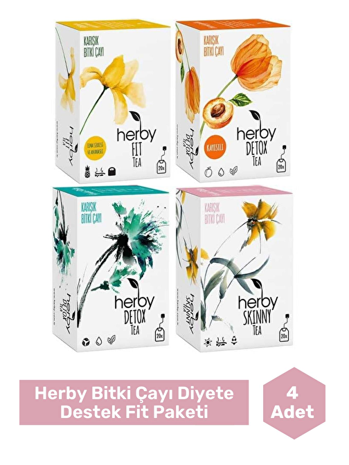 Herby Bitki Çayı Diyete Destek Fit Paketi (Detox Tea, Detox Tea Kayısılı, Skinny Tea, Fit Tea)4'lü