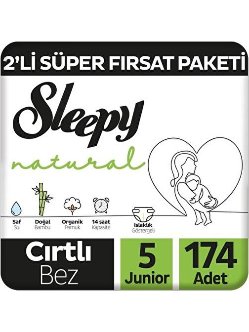 Sleepy Natural 2'li Süper Fırsat Paketi Bebek Bezi 5 Numara Junior 174 Adet