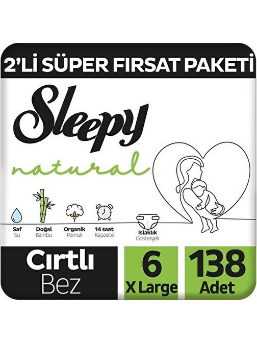Sleepy Natural 2'li Süper Fırsat Paketi Bebek Bezi 6 Numara Xlarge 138 Adet