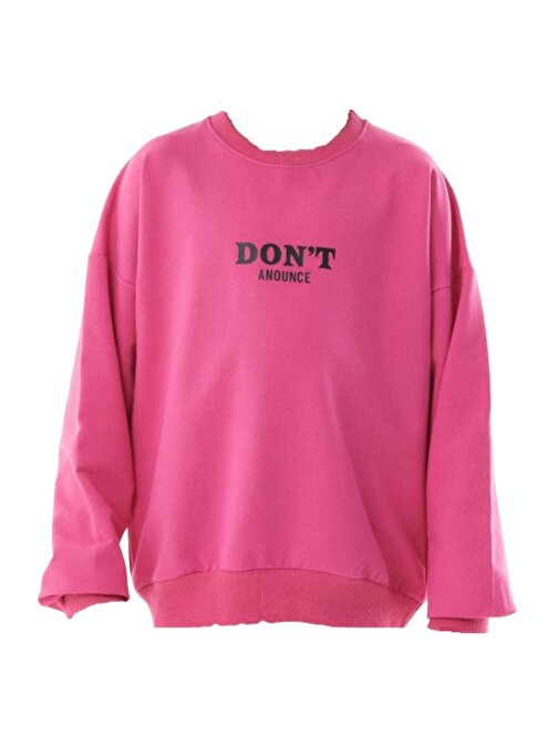 Kız Çocuk Don't Anounce Çift Taraf Yazı Desenli Fuşya Renk Sweatshirt