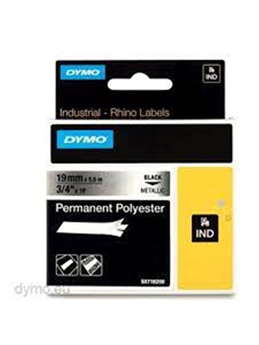 Dymo 18487 RhinoPro Sabit Polyester Şerit 19mm X 5,5m Metalik Gri-Siyah