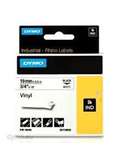 Dymo 18445 RhinoPRO Renkli Vinil 19mmx5,5m Beyaz-Siyah