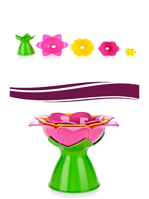 Manolya Çiçek Tasarımlı 3 Farklı Boy Matruşka Huni Seti ve Standı (3877)