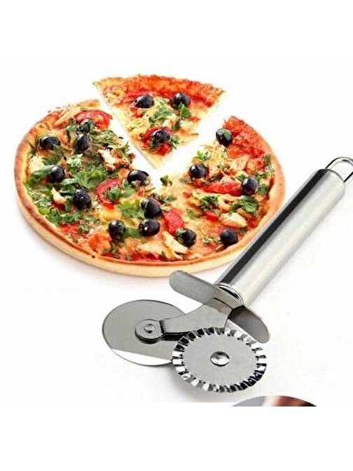 Çİft Başlı Metal Pizza Kesici ve Hamur Ruleti (3877)