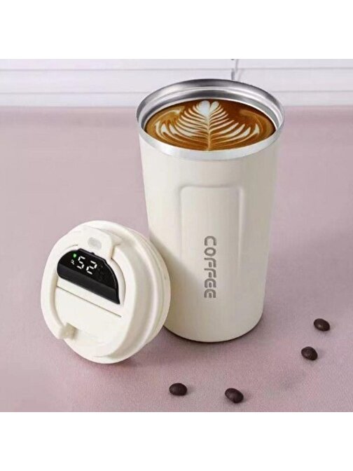 Paslanmaz Çelik Isı Yalıtımlı  Sızdırmaz Isı Ölçerli Dijital Ekranlı Kahve ve Çay Termosu (3877)